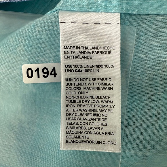 Chicos 3 No Iron 3/4 Sleeve 100% Linen Blue Blouse Size 16 - Picture 8 of 8